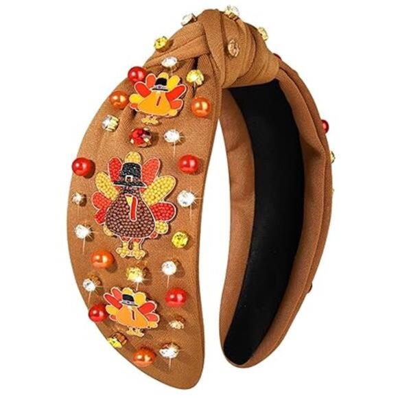 Beaded Turkey Pearl Headband | Festive Thanksgiving Hair Accessory - Picture 8 of 8